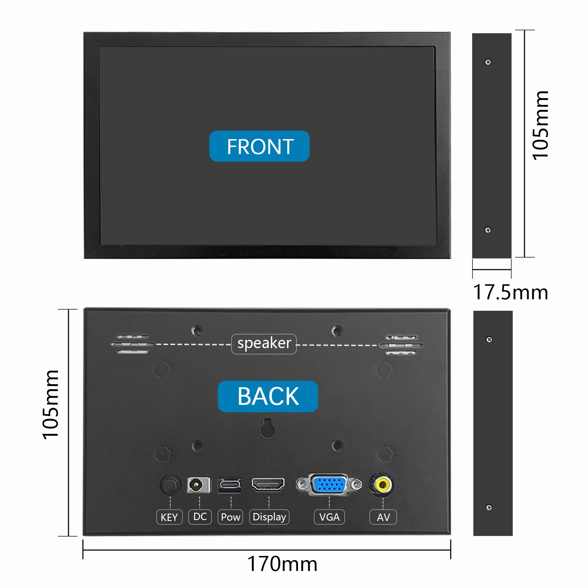EM713 Mini 7 Inch Industrial Screen HD 1024x600 HDMI-compatible Monitor TFT Panel Metal Housing With VGA AV DC BNC Input 5V/1A