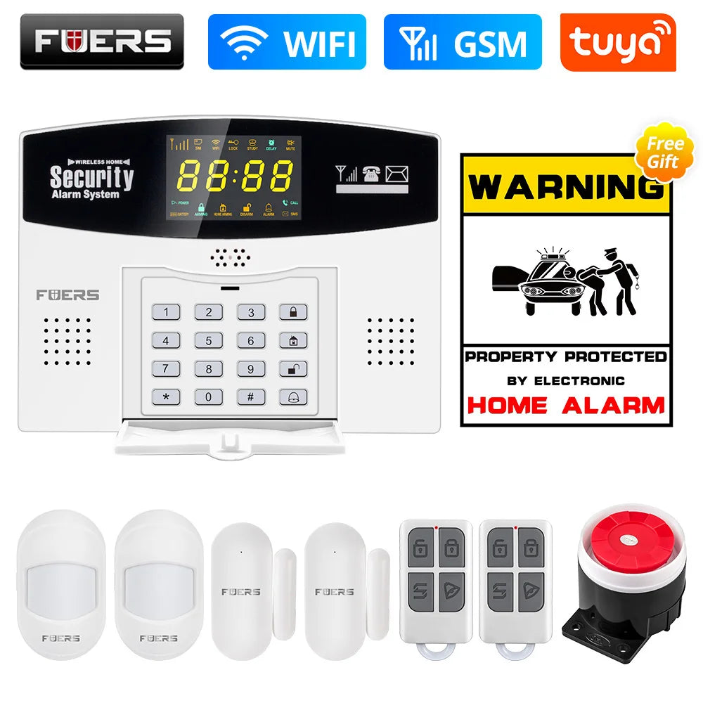 Fuers Tuya Smart WIFI 4G 2G GSM Alarm System Burglar Alarm 433MHZ Wireless Wired Security Zone Link Alexa Google Motion Sensor