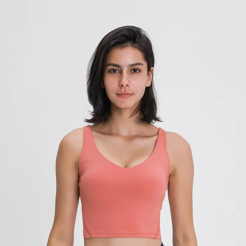 Nepoagym PASSION Tank Top with Shelf Built In Bra Crop Top with Removable Padding Longline Sports Bra for Yoga Gym