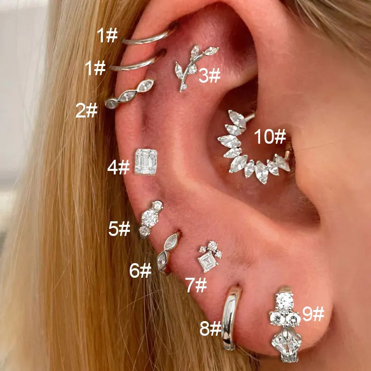 Stainless Steel Hoop Earring Women Zirconia Crystal Piercing Ear Daith Helix Tragus Lobe Cartilage Stud Earring Piercing Jewelry