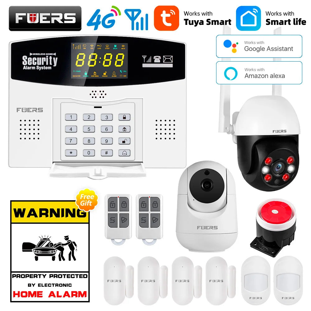 Fuers Tuya Smart WIFI 4G 2G GSM Alarm System Burglar Alarm 433MHZ Wireless Wired Security Zone Link Alexa Google Motion Sensor