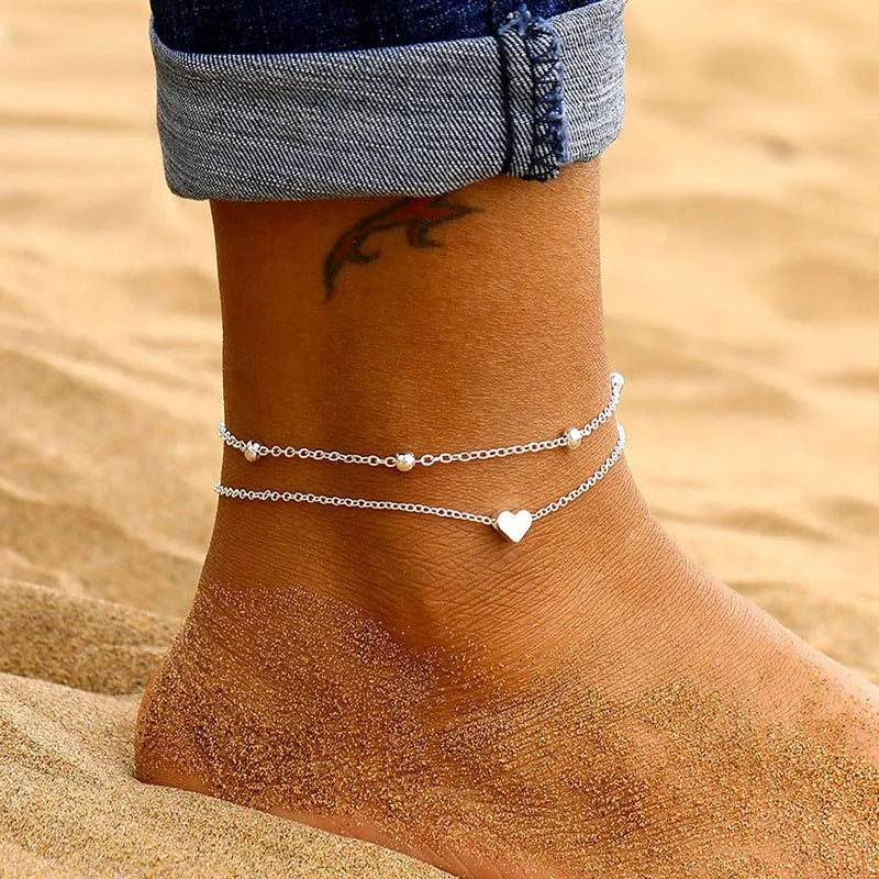 Boho Gold Silver Color Tassel Chain Bracelet Anklet Charms Snake/Starfish/Heart Sexy Leg Ankle On Foot Chain Beach Jewelry