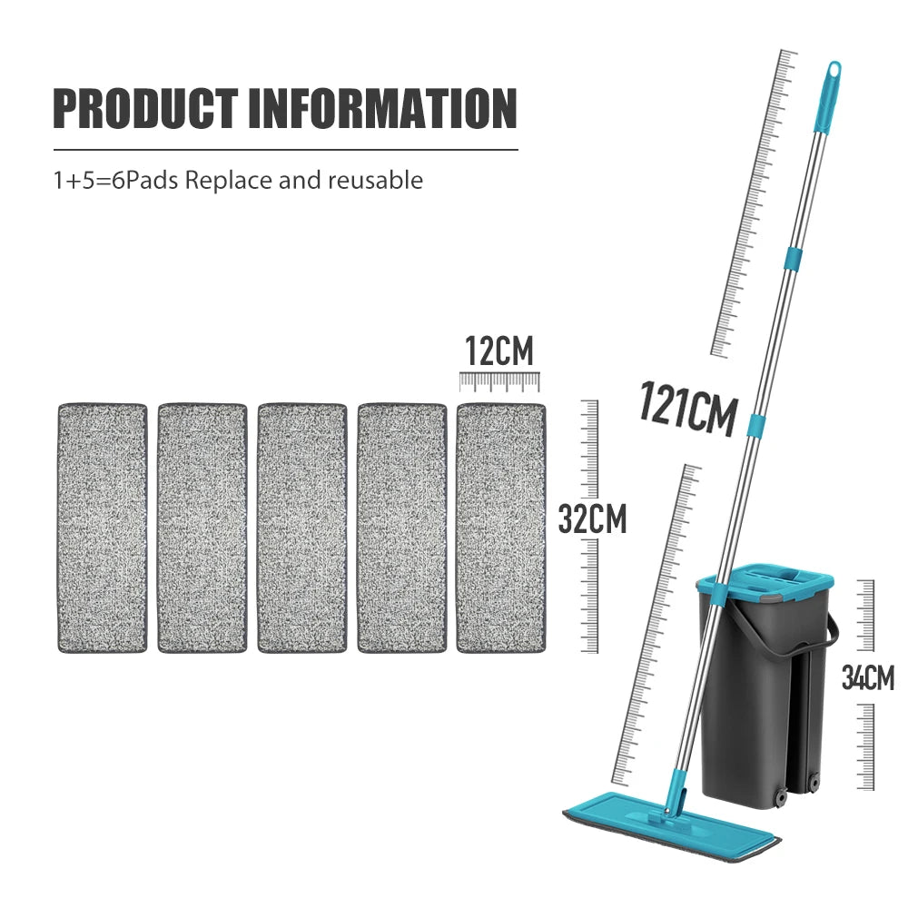 Hand Free Flat Floor Mop And Bucket Set For Professional Home Floor Cleaning System With Washable Microfiber Pads For Hardwood