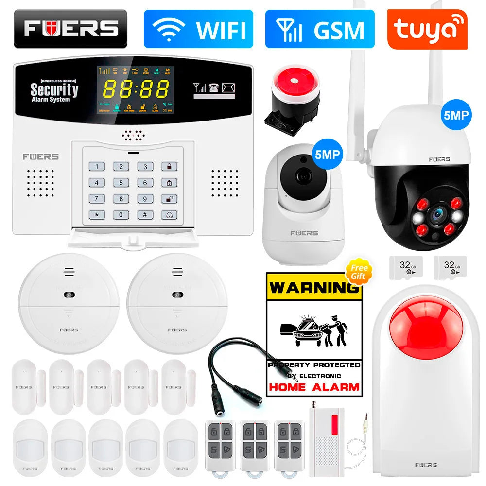 Fuers Tuya Smart WIFI 4G 2G GSM Alarm System Burglar Alarm 433MHZ Wireless Wired Security Zone Link Alexa Google Motion Sensor