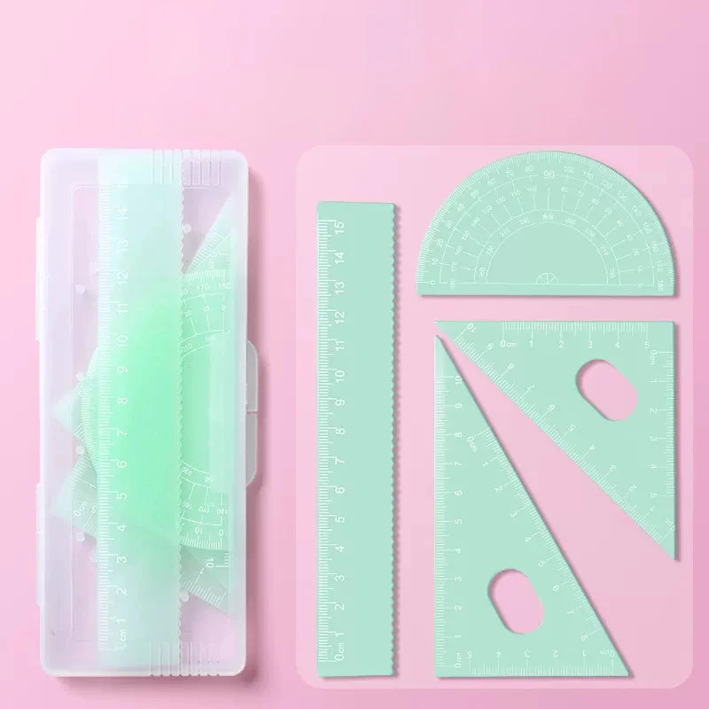 4pcs/box Ins Gradient Rulers Straight Triangle Ruler Protractor Drawing Painting Drafting Tool Korean Stationery Office Supplies