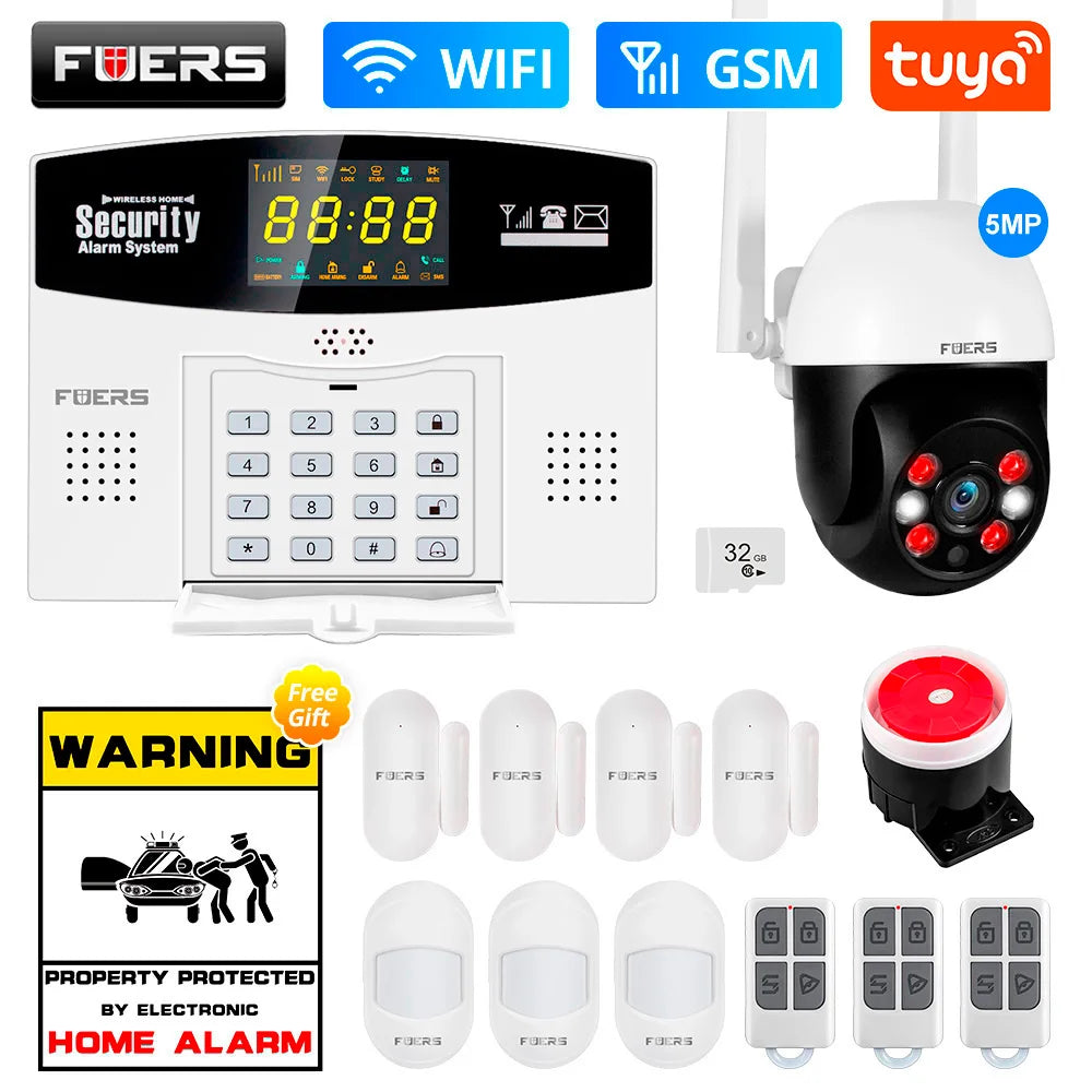 Fuers Tuya Smart WIFI 4G 2G GSM Alarm System Burglar Alarm 433MHZ Wireless Wired Security Zone Link Alexa Google Motion Sensor