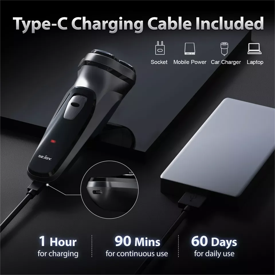 SEJOY Rechargeable Wet & Dry Use Electric Shaver Pop-up Hair Trimmer Rotary Shaving Machine Razor