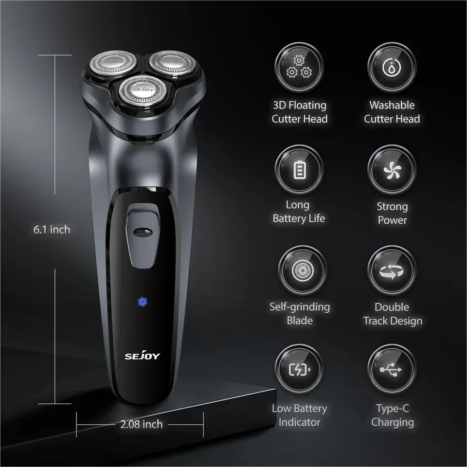 SEJOY Rechargeable Wet & Dry Use Electric Shaver Pop-up Hair Trimmer Rotary Shaving Machine Razor