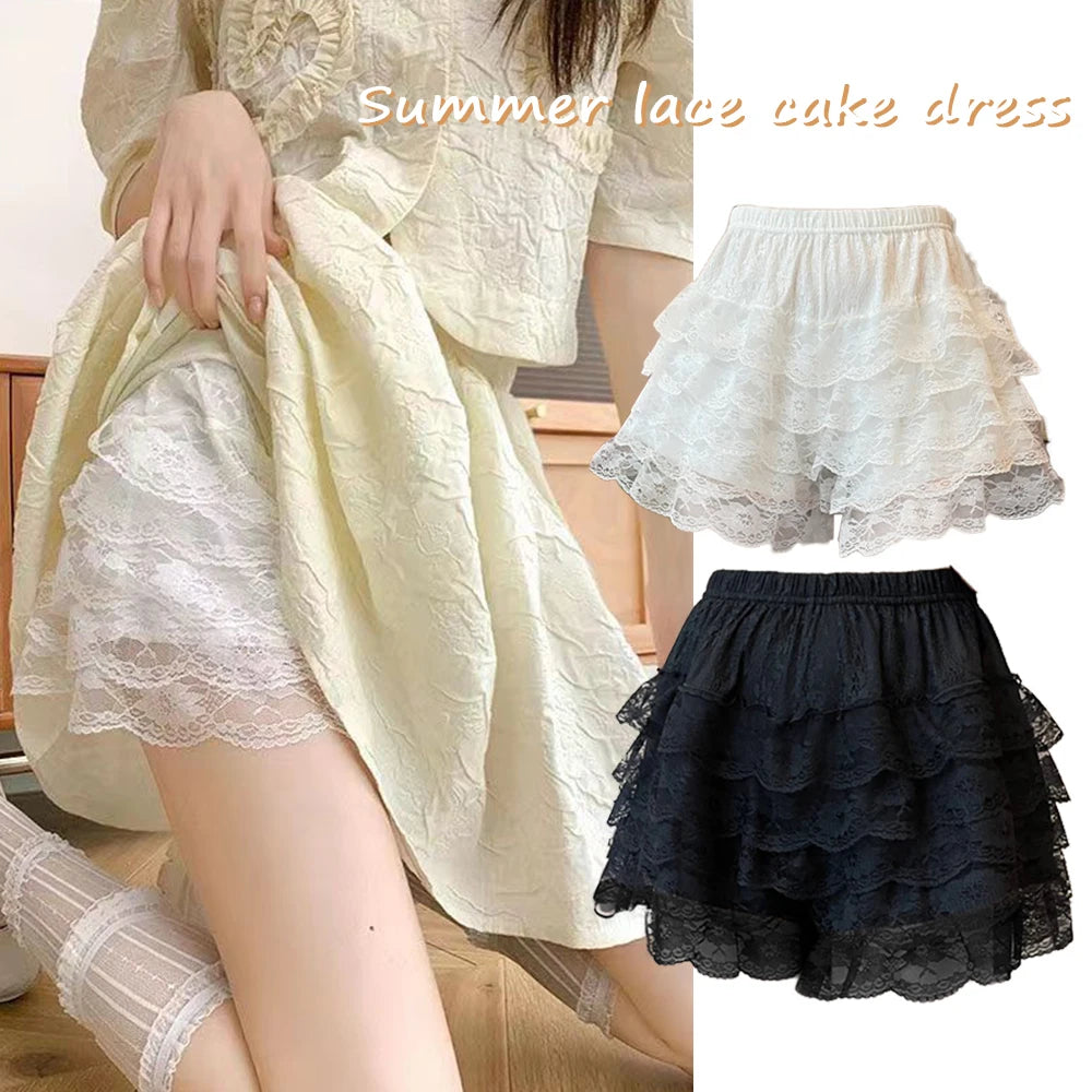 Black White Pleated Safety Panties Woman Cute Lolita Shorts Vintage Ruffle Knickers Girls Princess Underpants Summer Petticoat