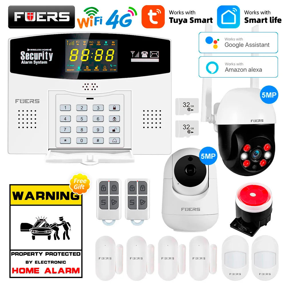 Fuers Tuya Smart WIFI 4G 2G GSM Alarm System Burglar Alarm 433MHZ Wireless Wired Security Zone Link Alexa Google Motion Sensor